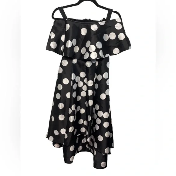 adrianna papell black and white polka dot dress Zapakasa Women Black and White Tulle Midi Polka Dot Dress with Ruffles  Tiered A Line Deep V-Neck Cocktail Dress main image 0
